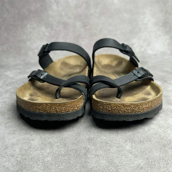Birkenstock Mayari Womens 7 Sandals Slip On Strappy Black Leather Toe Loop EU 38 - Picture 5 of 9